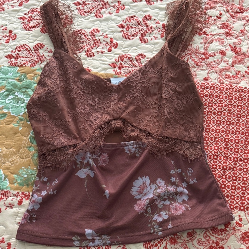 BKE Terracotta Lace Blouse